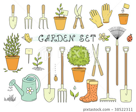 colorful set of garden equipment 38522311