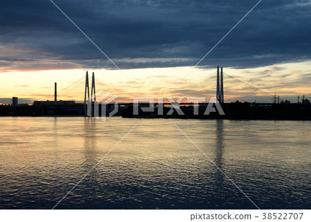 Neva river and cable-stayed bridge. 38522707