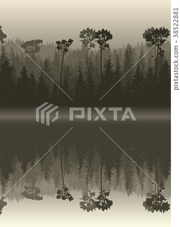 Illustration forest with its reflection in water. Illustration forest with its reflection in water. 38522881