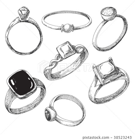 Hand drawn a set of different jewelry rings. Hand drawn a set of different jewelry rings. 38523243
