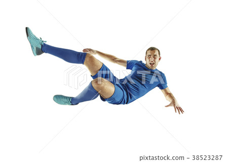 Professional football soccer player isolated white Professional football soccer player isolated white 38523287