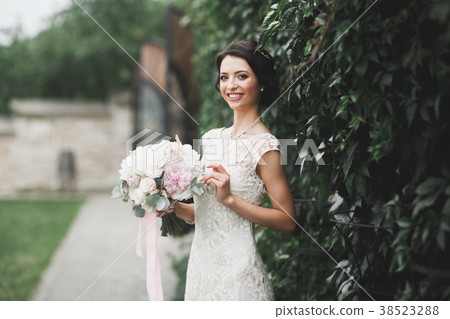 Beautiful luxury young bride in wedding dress 38523288