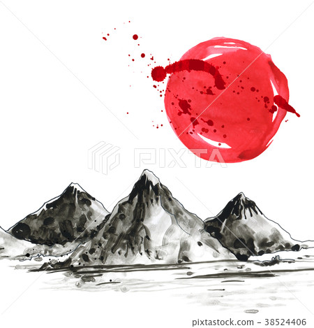 Bamboo in Japanese style. Watercolor hand painting 38524406