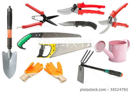 Variety of garden tools isolated on white 38524793
