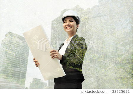 business eco engineer holding construction drawing business eco engineer holding construction drawing 38525651