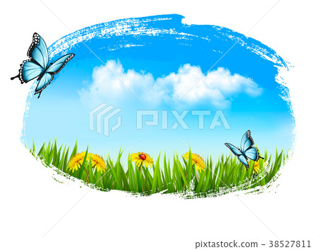 Spring nature background with green grass, Spring nature background with green grass, 38527811