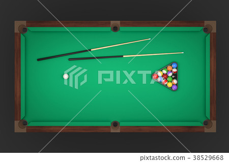 3d rendering of a billiards table with two cue 38529668