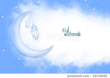 Eid Mubarak Background With Moon And Stars Stock Illustration 38530095 Pixta