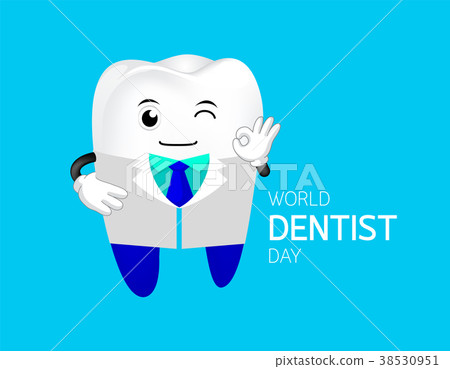 Cute cartoon tooth Dentist showing okay hand sign. Cute cartoon tooth Dentist showing okay hand sign. 38530951
