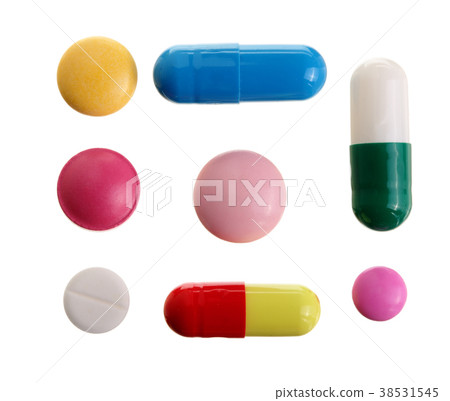 multicolor pill capsule isolated on white 38531545