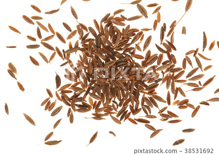 Cumin or caraway seeds isolated on white 38531692