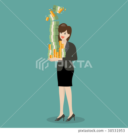 Business woman holding a lot of money 38531953