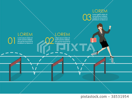 woman with spring shoes jumping over hurdle - Stock Illustration ...