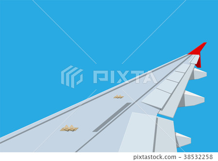 View of wing of aircraft in sky. 38532258