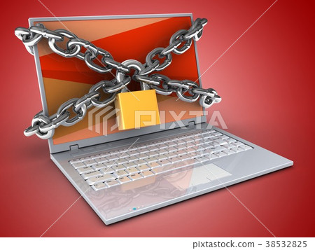 3d illustration of laptop with  chains 38532825
