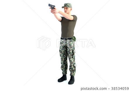 一名男子手持槍軍全身射擊(誤導) 一名男子手持槍軍全身射擊(誤導) 38534059