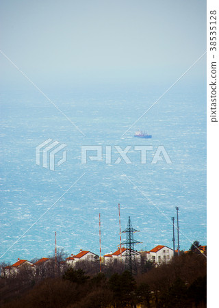 Gale-force wind Bora, Trieste, Italy. Top-view Gale-force wind Bora, Trieste, Italy. Top-view 38535128