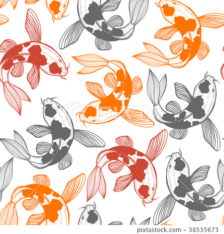 Seamless Pattern with Karp Koi in Hand Drawn Style 38535673