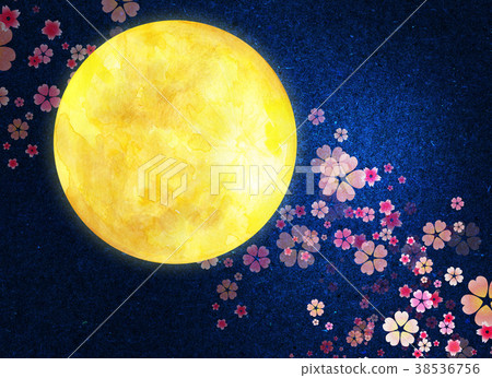 水彩例證月亮夜櫻花 水彩例證月亮夜櫻花 38536756