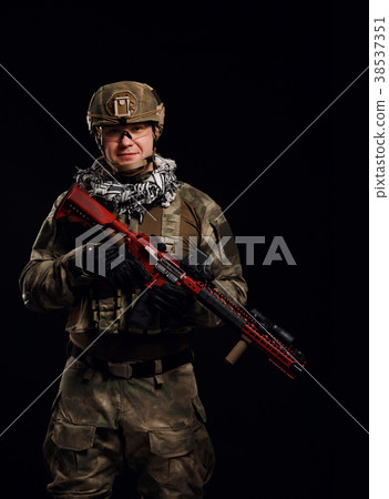 Image of soldier in helmet with gun Image of soldier in helmet with gun 38537351