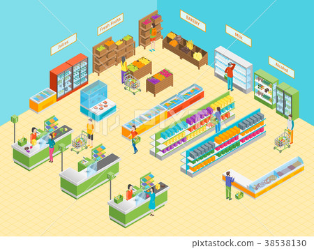 Supermarket or Shop Interior with Furniture Supermarket or Shop Interior with Furniture 38538130