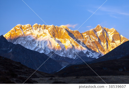 Evening sunset red colored view of Everest and Evening sunset red colored view of Everest and 38539607