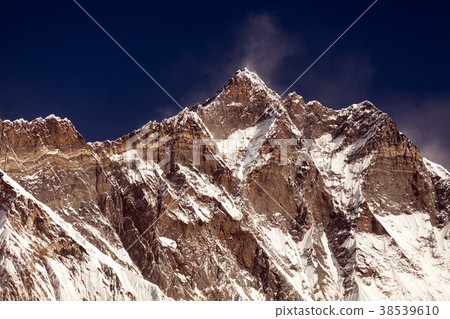 view of Everest and Lhotse with beautiful clouds view of Everest and Lhotse with beautiful clouds 38539610