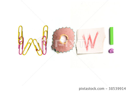 The word wow created from office stationery. The word wow created from office stationery. 38539914