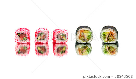 Japanese sushi and rolls on white background. Japanese sushi and rolls on white background. 38543508
