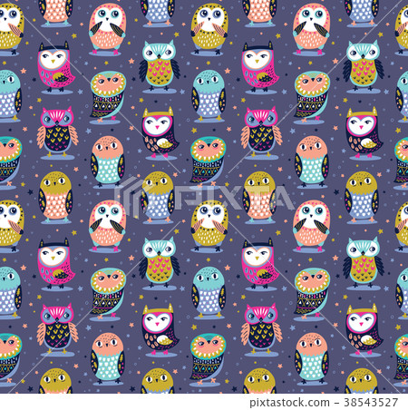 Cute cartoon decorative owls seamless pattern 38543527