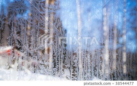 Window frost. Ice crystals pattern texture 38544477