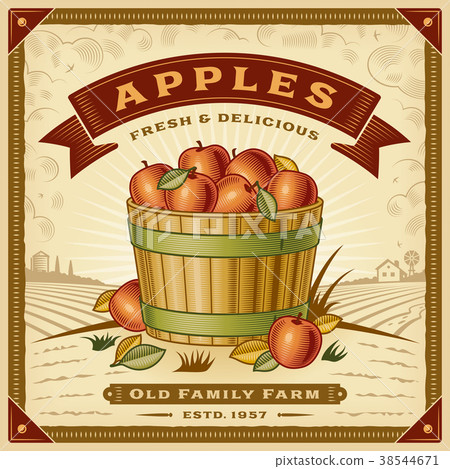 Retro apple harvest label with landscape Retro apple harvest label with landscape 38544671
