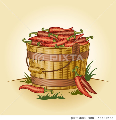 Retro bucket of chili peppers 38544672