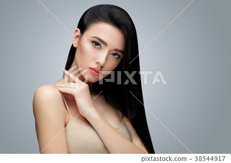 Brunette Asian Girl With Long Straight Hair Stock Photo