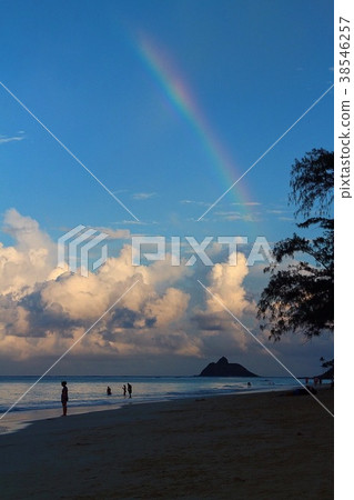 夏威夷/ Lanikai海灘和彩虹 38546257