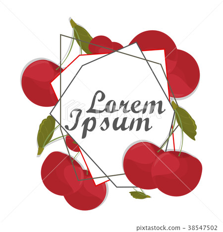 Red cherry card, frame. Engraving, drawing fruits 38547502