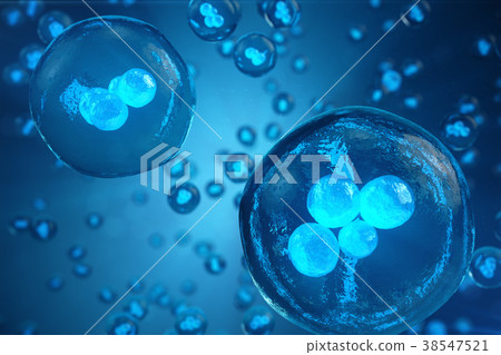 Human or animal cells on blue background. Concept 38547521