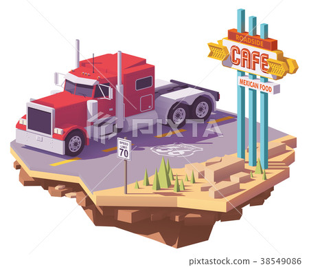 Vector low poly american classic semi truck Vector low poly american classic semi truck 38549086