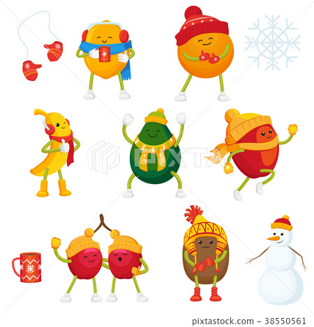 Vector cartoon winter fruit characters symbols set Vector cartoon winter fruit characters symbols set 38550561