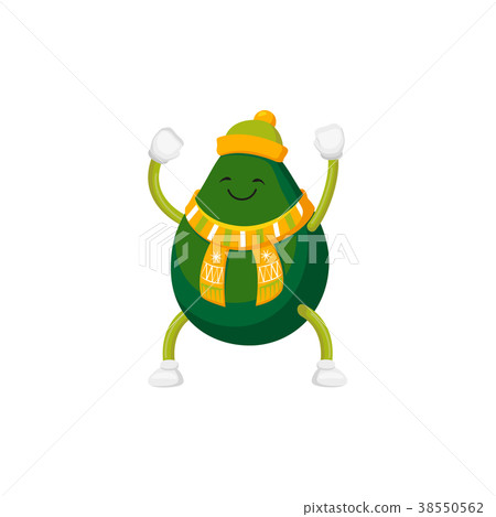 Funny cartoon avocado character in winter clothes Funny cartoon avocado character in winter clothes 38550562