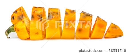 Chopped rotten yellow bell pepper isolated Chopped rotten yellow bell pepper isolated 38551746