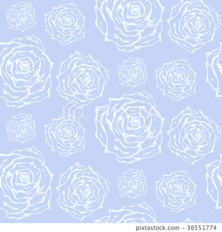 Gentle blue pattern with white outline roses 38551774