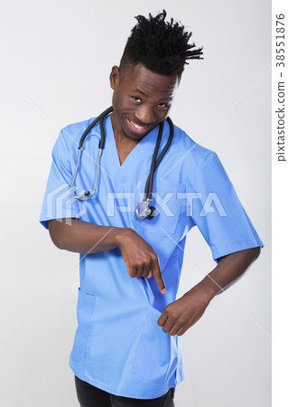 African-American doctor on gray background African-American doctor on gray background 38551876