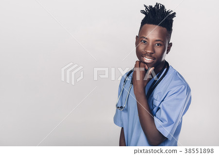 African-American doctor on a gray background 38551898