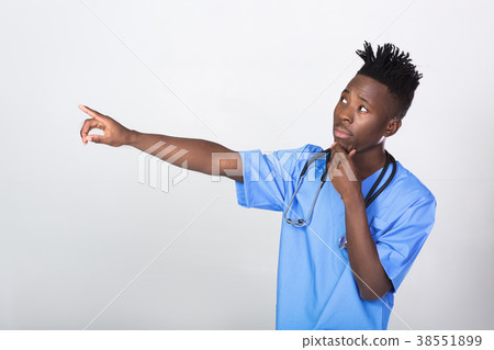 African-American doctor on a gray background 38551899