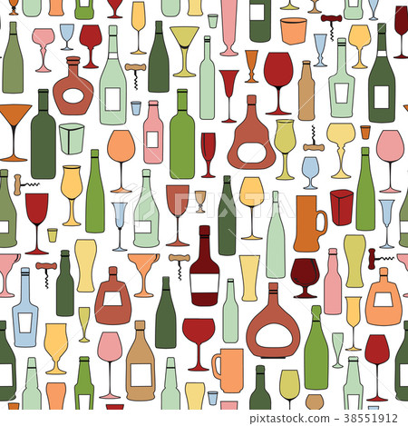Bottle, glass tile pattern. Drink wine background 38551912