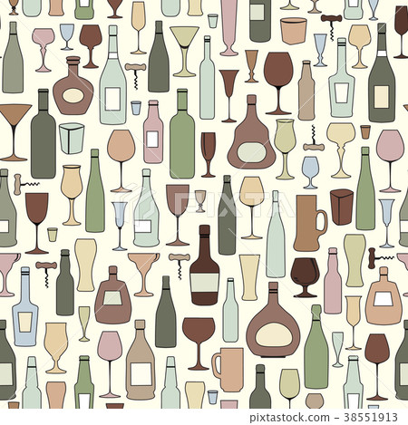 Bottle, glass tile pattern. Drink wine background Bottle, glass tile pattern. Drink wine background 38551913