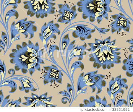 Floral tile pattern. Flowers in russian folk style Floral tile pattern. Flowers in russian folk style 38551951