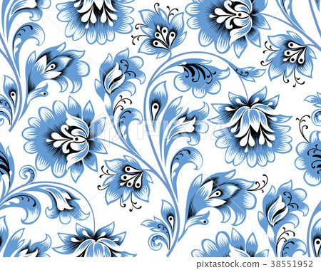 Floral tile pattern. Flowers in russian folk style 38551952