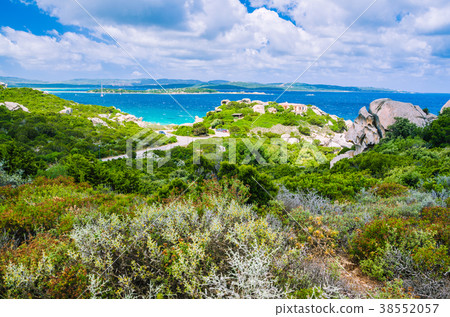 Costa Serena coastscape with some clouds, Sardinia 38552057